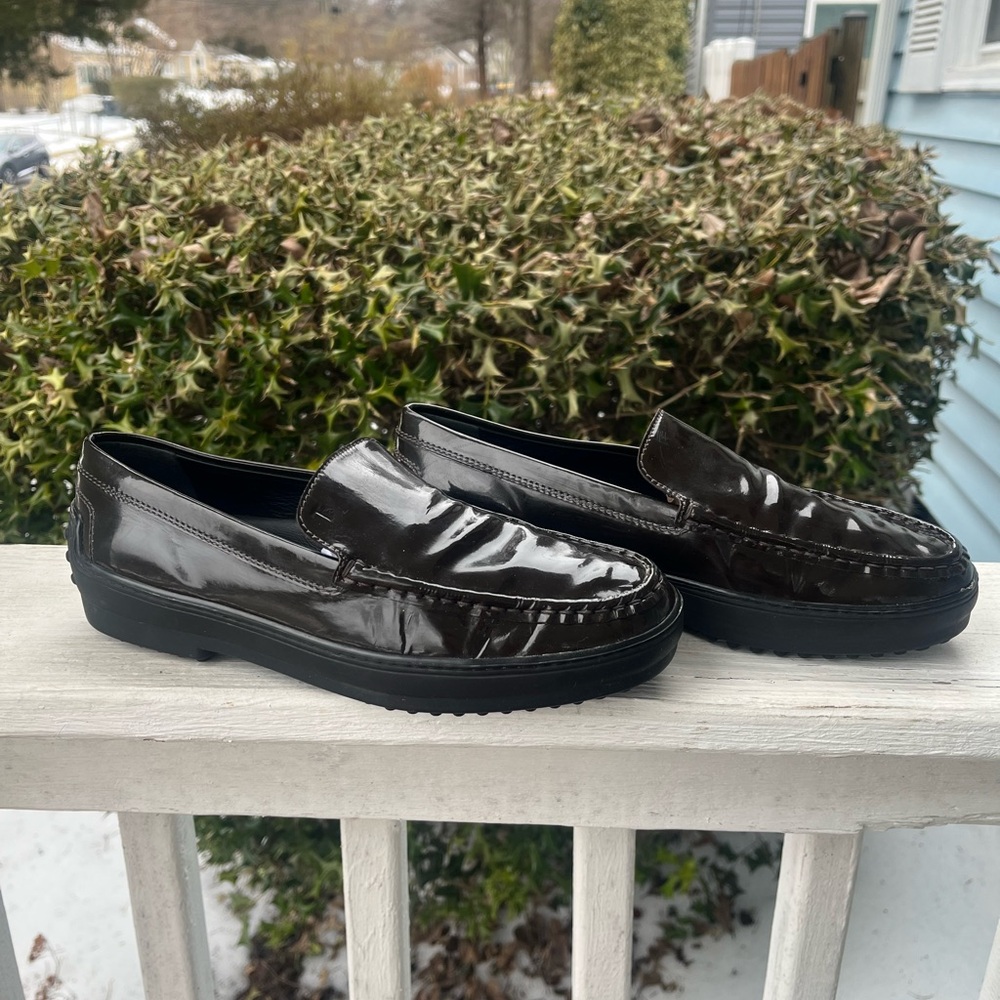 Tod's  Brown Patent Leather Loafer Shoes Women's Size  9